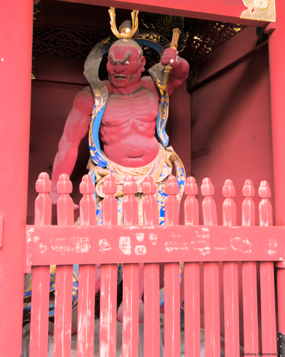 Statue de Misshaku-kongo haute de trois mètres à l'entrée du temple Taiyuin à Nikkō